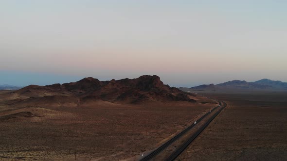 Aerial view of Morning highway panorama at blue hour in southwest USA