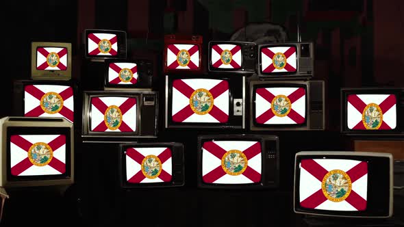 The flag of Florida on Retro TVs. Sepia Tone.