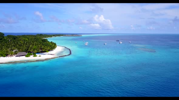 Aerial top view travel of tranquil lagoon beach trip by clear ocean and white sand background of a d