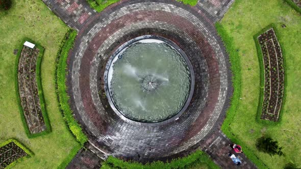 Water fountain from above. Aerial shot