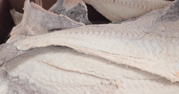 A Pack Of Filleted And Dried Codfish. close up