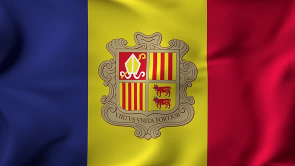 3D Animation Flag Waving in Slow Motion Fill Frame  Andorra