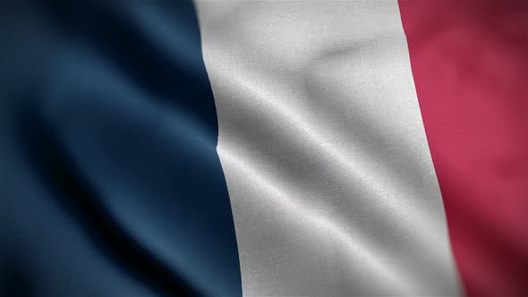 France Flag Closeup Blowing In Wind