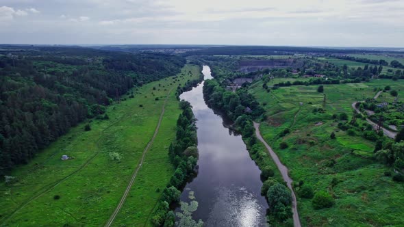 Aerial View of Green Forest and River