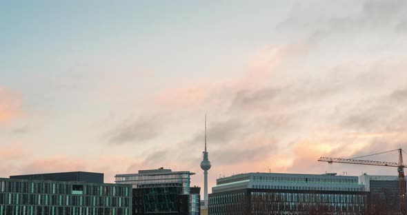 Time lapse of Berlin skyline clouds moving fast, TV Tower Germany