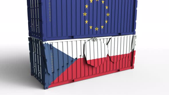 Container with Flag of the EU Breaks Container with Flag of the Czech Republic