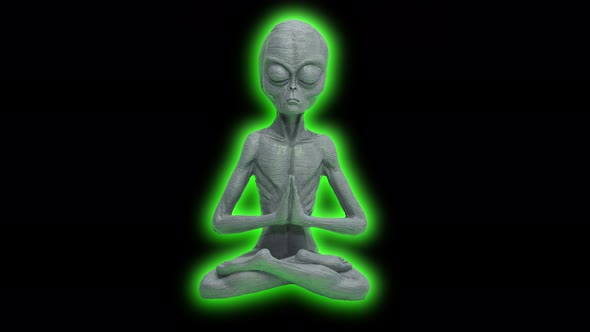 Multi-colored glowing Alien doing Yoga in front of black background - Closed eyes of futuristic figu