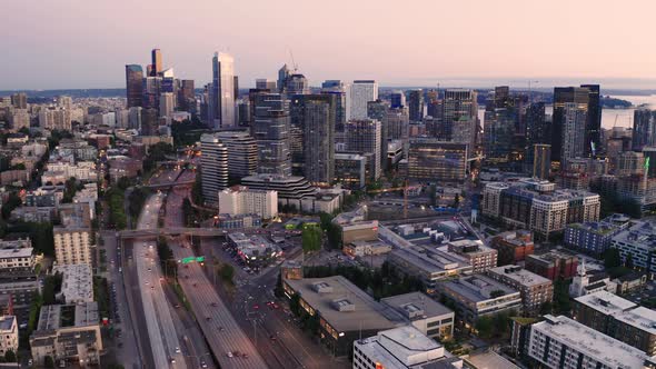 Aerial View Seattle Washington Clear Summer Day 4K UHD