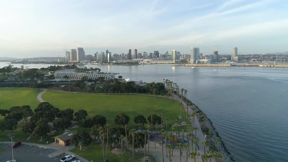 Aerial view of Coronado Tidelands Park and skyscrapers