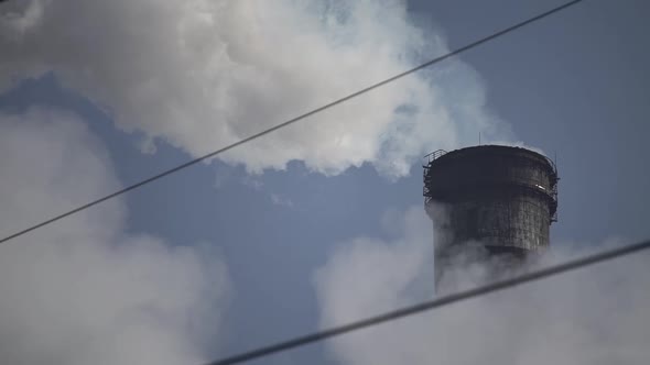 Smoke Comes From the Chimney. Air Pollution. Slow Motion. Ecology. Kyiv. Ukraine