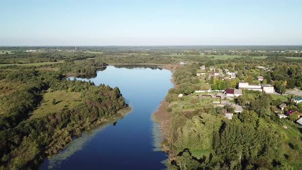 Flight Over Beautiful Lakes Near The Village Of Ostrovno