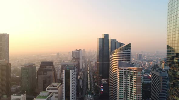 4k Aerial city view of Bangkok downtown, Flying over Bangkok, Thailand.