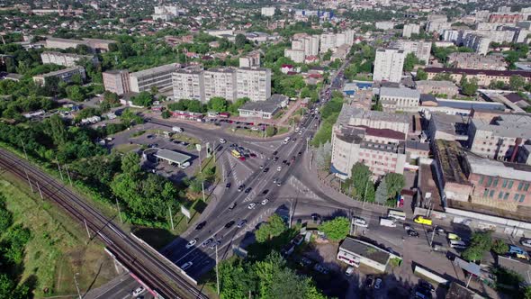 Traffic Crossing Busy Intersection at City