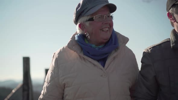 Closeup Happy Senior Woman During Walk