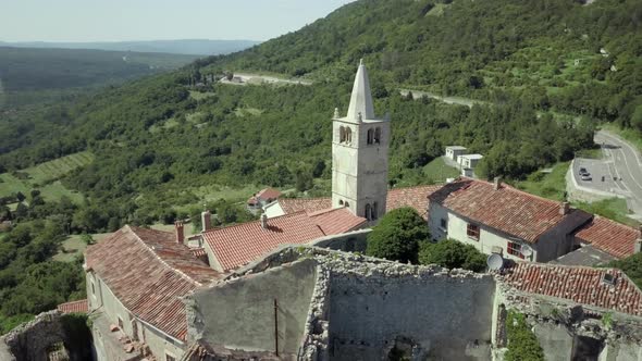 Aerial view to the old town among the mountains in Croatia