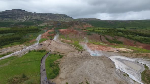 Famous Geysir in Iceland seen from the air
