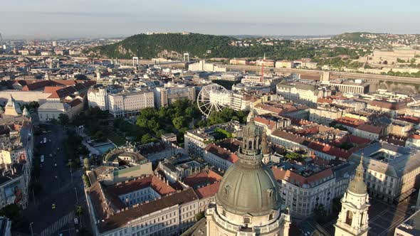 Drone over St. Stephen's Basilica (Szent Istvan-bazilika), Budapest, Hungary