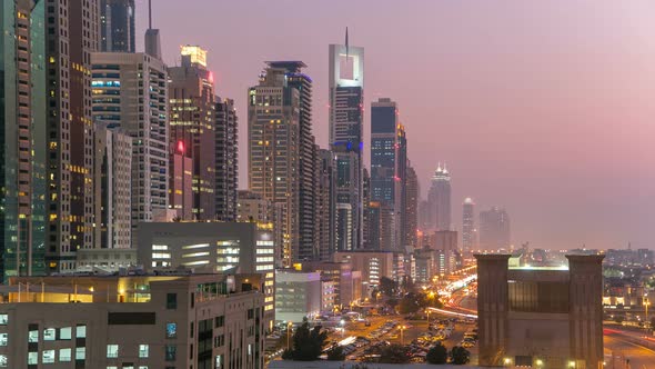 Downtown Dubai Towers Day to Night Timelapse