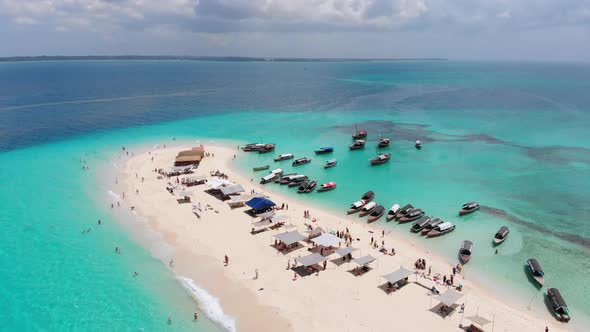 Drone View of Paradise Island in the Indian Ocean with Turquoise Water Zanzibar