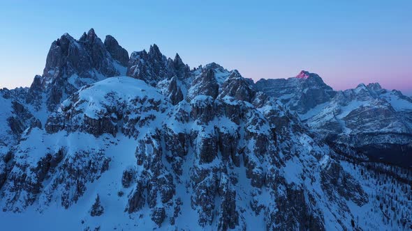 Cadini Di Misurina Mountains at Winter Morning Twilight