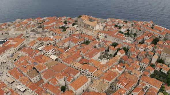 Aerial view above of Dubrovnik old town rooftop, Croatia.