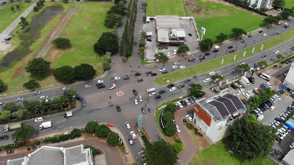 Overhead aerial view of cars Traffic at the intersections of a road