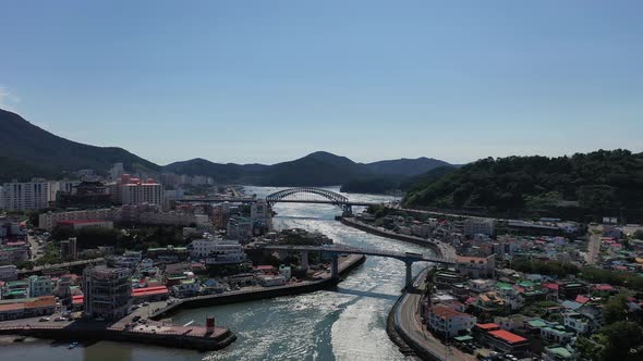 4K Aerial Drone Footage View of Tongyeong Port