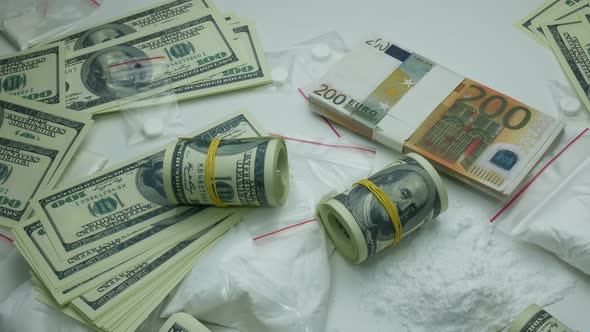 Criminal Money Profit Of The Drug Cartel From The Sale Of Cocaine And Narcotic Tablets