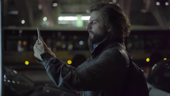 Caucasian Positive Man Using Smartphone for Video Chat