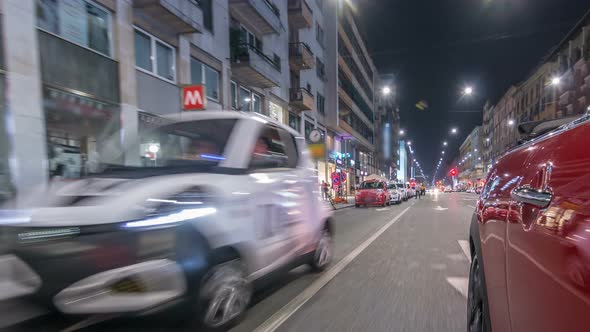 Car Moves at Fast Speed at the Night Avenue Timelapse Hyperlapse Drivelapse