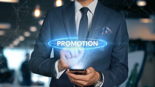 Businessman Smartphone Hologram Word   Promotion