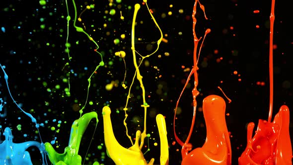 Colorful Splashing Paint in Super Slow Motion. Shooted with High Speed Cinema Camera at 1000Fps