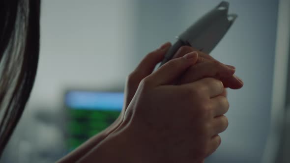 Woman Holding Patient Hand in Ward Closeup