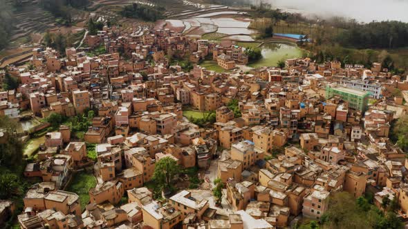 Aerial of the rice fields and villages of Yuanyang County China