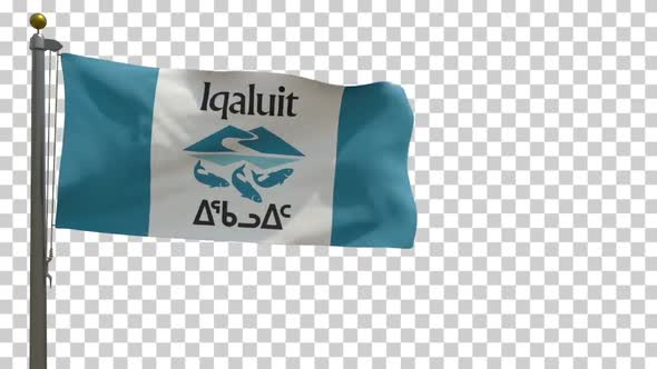 Iqaluit City Flag (Nunavut, Canada) on Flagpole with Alpha Channel - 4K