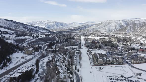 Avon Beaver Creek Colorado Aerial Flyover Winter Mountain Day