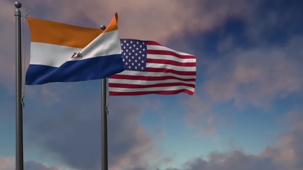 Albany City Flag Waving Along With The National Flag Of The USA - 4K