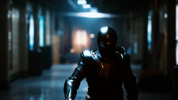 Ancient Metal Armored Knight in Metro Subway alt