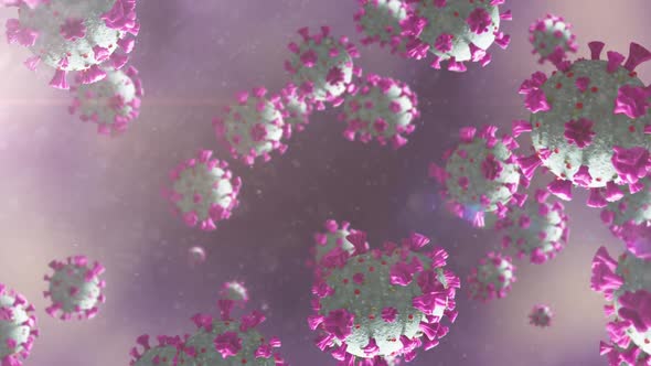 Animation of macro Coronavirus Covid-19 cells floating in a vein. 4k