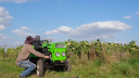 The Farmer Starts His Tractor He Rejoices and Jumps