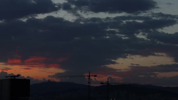 Sunset with Clouds Timelapse Barcelona Rooftop