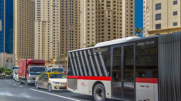 A View of Traffic on the Street at Jumeirah Beach Residence and Dubai Marina Timelapse United Arab