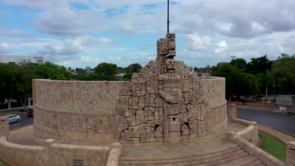 Very slow orbit to right of Monument a la Patria, Homeland Monument on the Paseo de Montejo in Merid