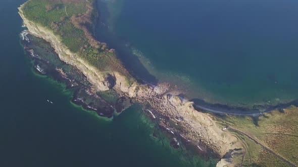 Drone View of a Beautiful Peninsula Tobizina with Vertical Cliffs at Sunrise