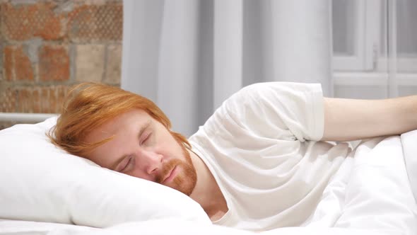 Man Lying in Bed on side and Sleeping, Relaxing