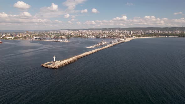 Aerial view of lighthouse and city of Varna, Bulgaria. Varna is the sea capital of Bulgaria.