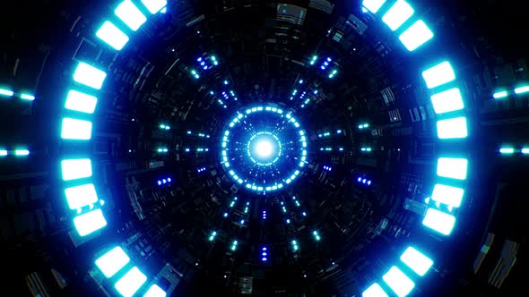 Blue Light Scifi Neon Tunnel Background Loop 4K