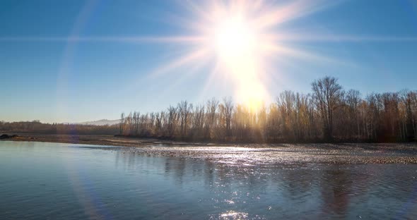 Mountain River Time Lapse at the Summer or Autumn Sunset