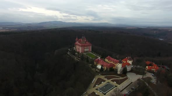 Aerial view of the castle of Ksiaz, Swidnica, Poland