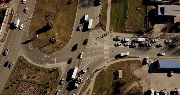 Aerial City Top Down View of Street Traffic